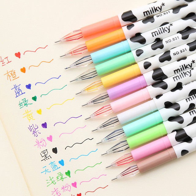 Bút bi nước xinh xắn 12 màu khác nhau cho học sinh