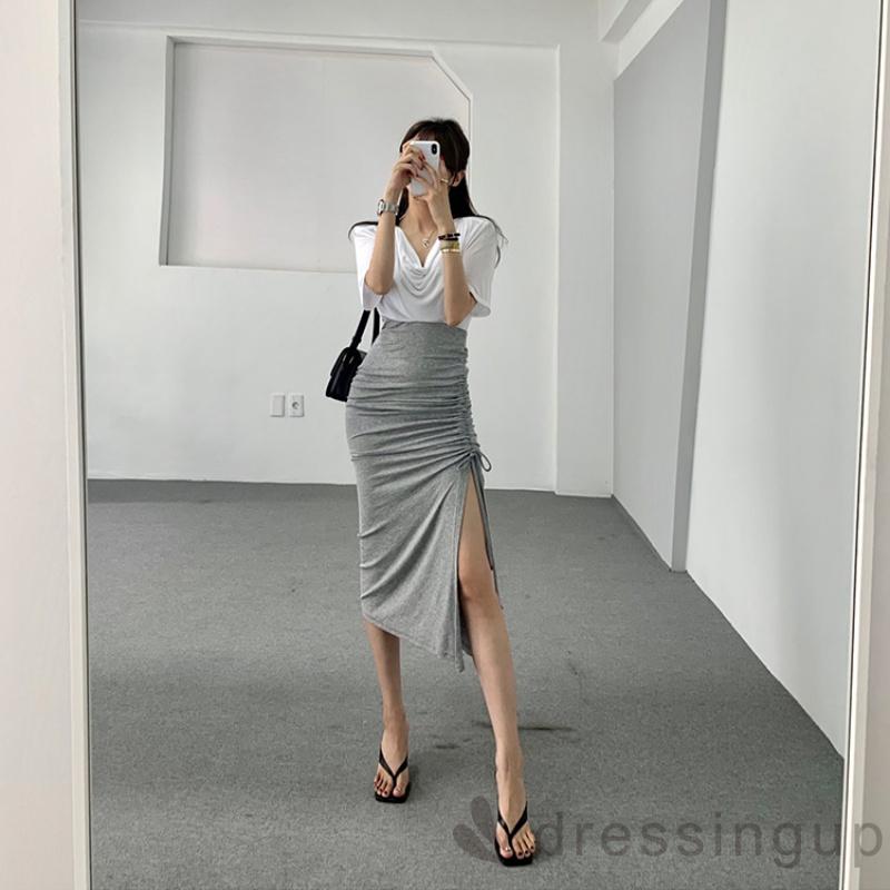 Chân Váy Dài Màu Trơn Xẻ Tà Quyến Rũ Cho Nữ