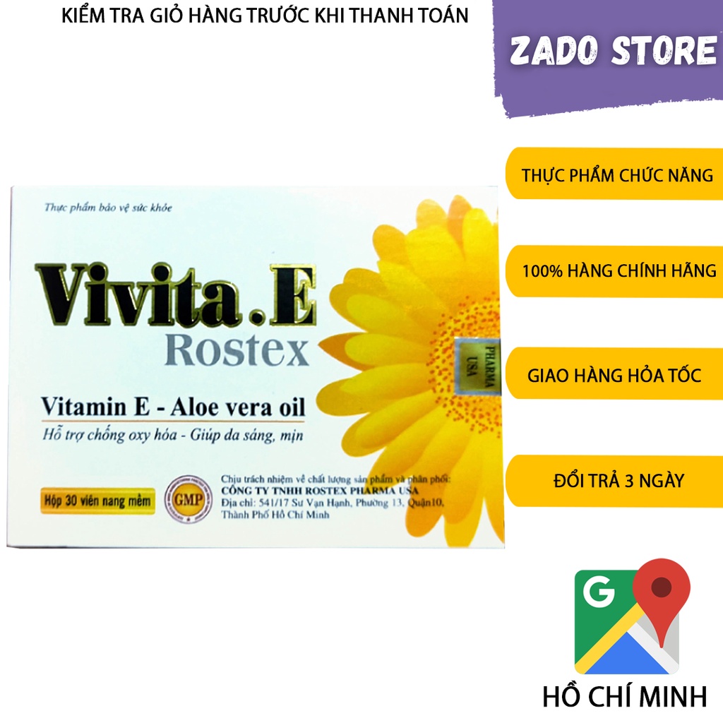 Viên uống Vitamin E Vivita E Rostex làm mờ sẹo hỗ trợ phục hồi chống lão hóa tái tạo da giúp dưỡng trắng da mặt 30 viên