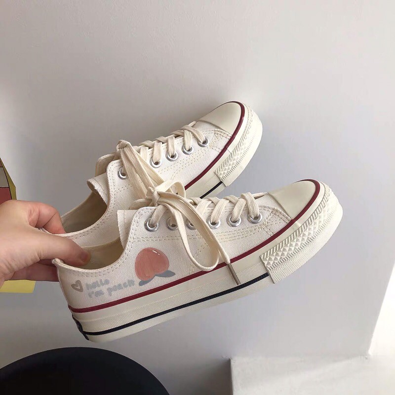 [ORDER] GIÀY ULZZANG QUẢ ĐÀO CỔ THẤP TONE TRẮNG HỒNG XINH