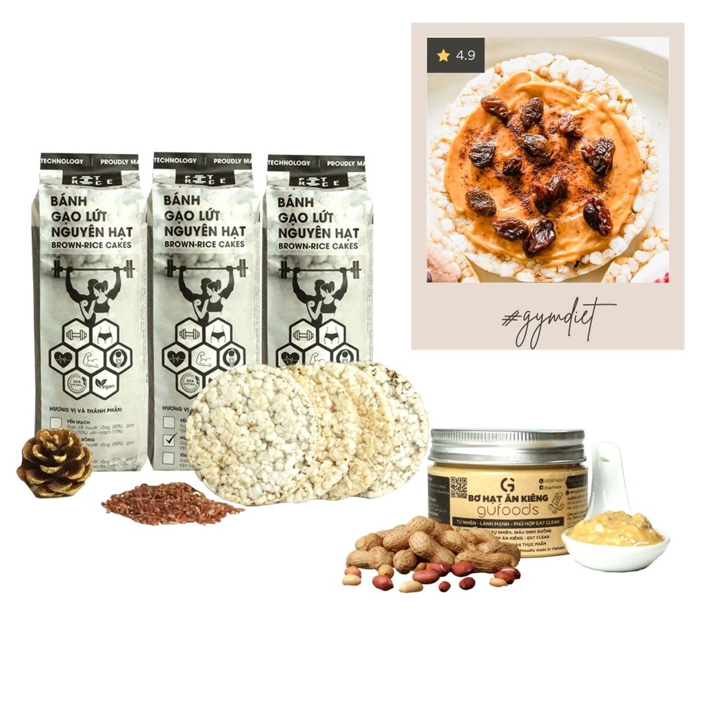 Combo Bánh gạo lứt ăn kiêng FitRice (500g) + Các loại topping - Bữa ăn tiện lợi, Ăn kiêng, Tập gym, Eat clean