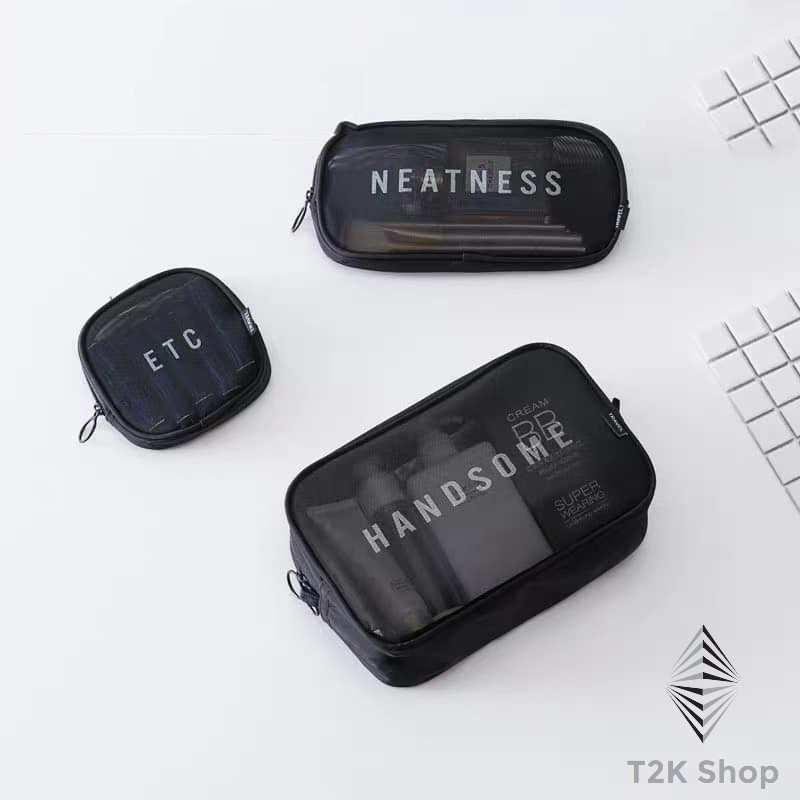 Combo 3 túi lưới đựng mỹ phẩm đồ dùng cá nhân - bộ túi đựng mỹ phẩm vật dụng đa năng - T2K Shop