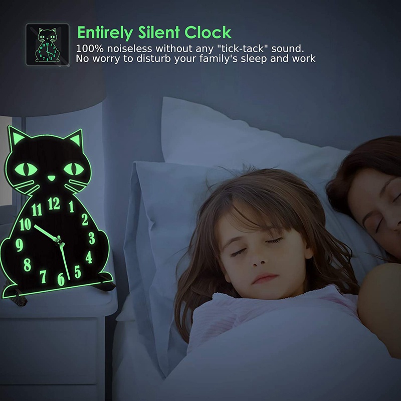 Đồng hồ treo tường dạ quang hình mèo dễ thương