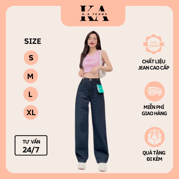 Quần jean nữ, quần bò ống rộng, cạp cao màu đen cá tính QD003 - K.A Jeans