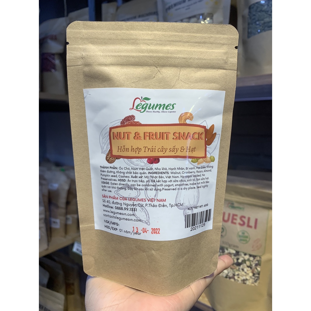 Hỗn hợp Hạt và Trái cây sấy ăn vặt tốt cho sức khỏe, không lo tăng cân - Nuts & Dried Fruits snack - Légumes Việt Nam