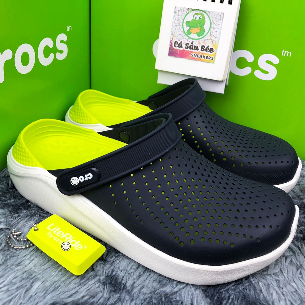 Dép Cross Literide Nam Nữ màu NAVY - VÀNG CHUỐI, Hàng loại 1 full tag, full box