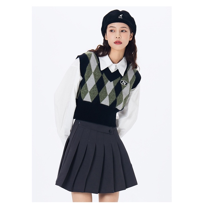 Áo sweater Xiaozhainv dệt kim không tay cổ chữ v phong cách retro Hàn Quốc cho nữ