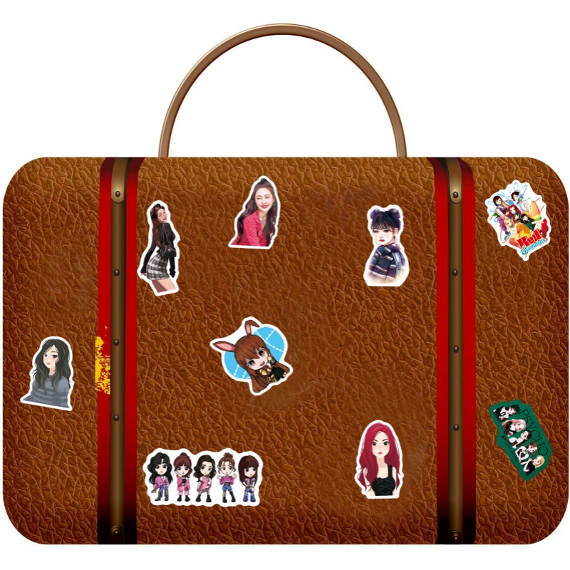 Bộ 50 Miếng Dán Trang Trí Laptop / Vali / Vali Hình Nhóm Nhạc Kpop Bằng Nhung Màu Đỏ