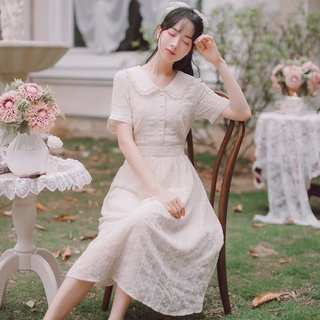 Đầm tiểu thư cổ điển màu be sữa