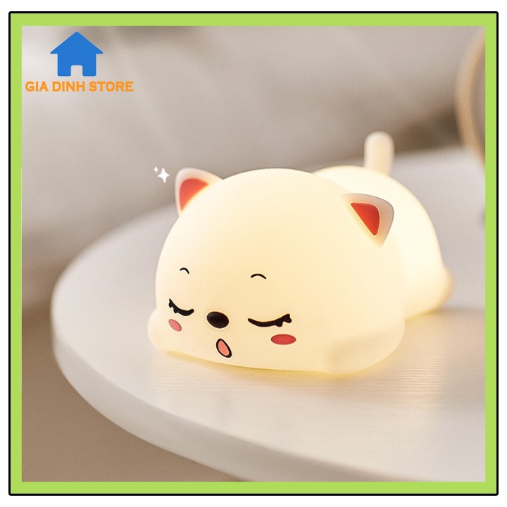 Đèn ngủ Mèo, Đám Mây silicon dễ thương,cảm biến chạm đổi 16 màu, có điều khiển từ xa