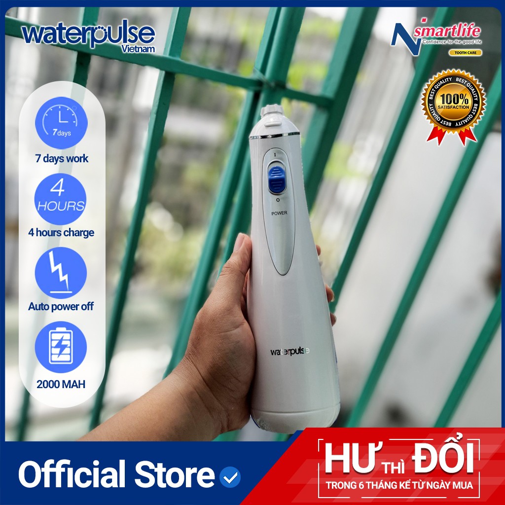 Máy tăm nước Waterpulse V400 Plus cho người răng niềng, răng sứ, Implant răng giúp hạn chế mảng bám, viêm nướu