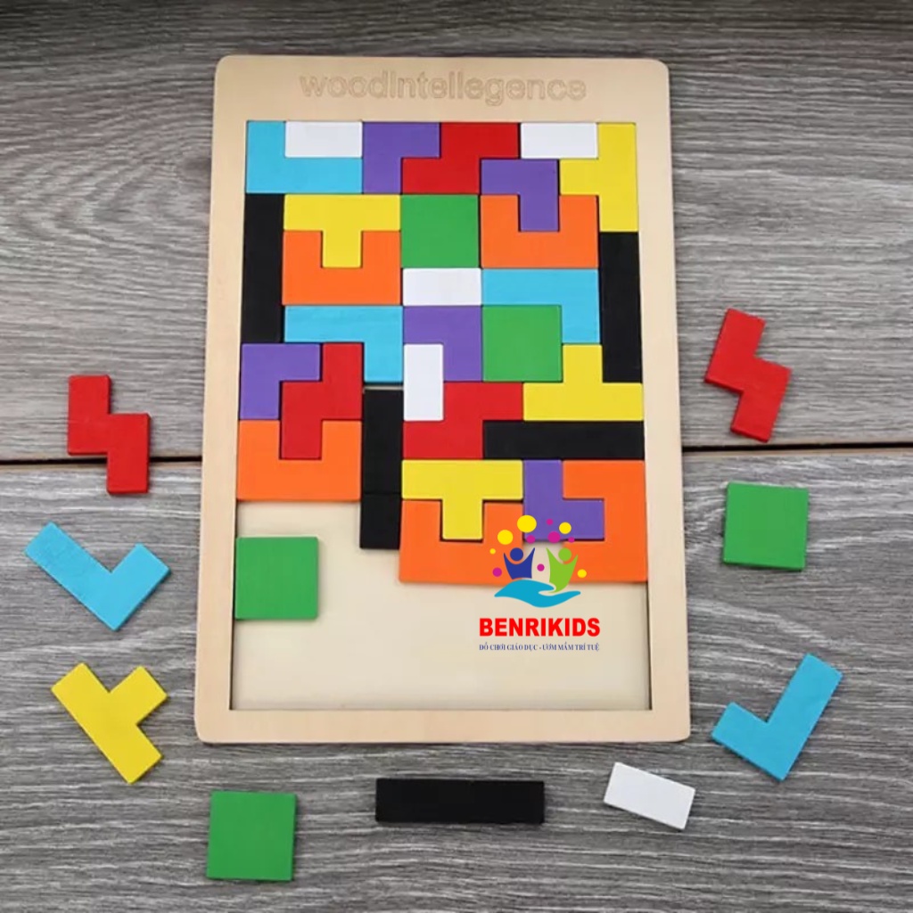Bảng Ghép Hình Wood Intelligence Phát Triển Tư Duy- Xếp Hình Gạch Tetris Sáng Tạo