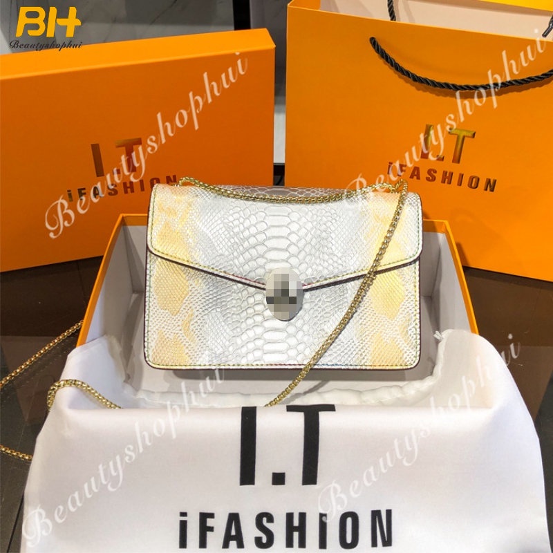 Túi Xách Đeo Vai Kiểu Vuông Nhỏ Họa Tiết Da Rắn Phối Dây Xích Thời Trang 2022 Cho Nữ