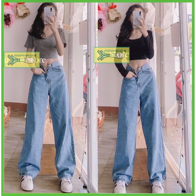 Quần Jean Ống Rộng Cạp Cao Ulzzang(Kèm Video Ảnh Thật 100%)