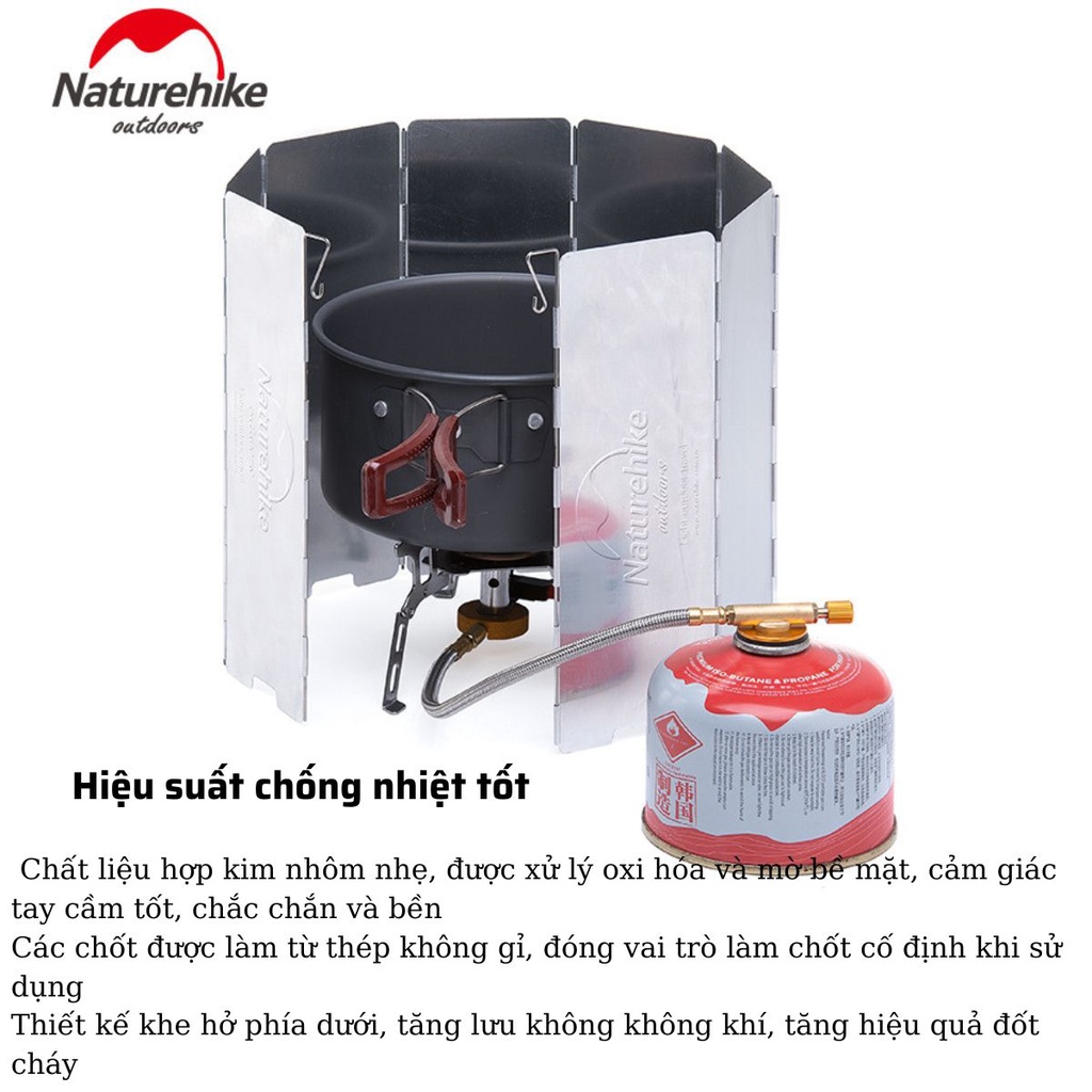 Tấm chắn gió bếp ga dã ngoại Naturehike 10 tấm bằng hợp kim nhôm, chịu nhiệt tốt chống mài mòn nhỏ nhẹ gấp gọn tiện dụng
