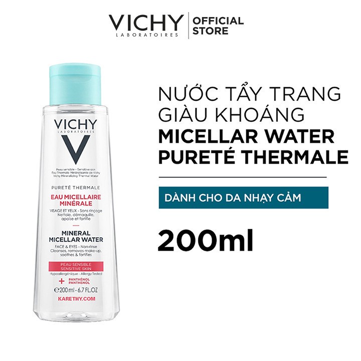 [Mã FMCGMALL -8% đơn 250K] Nước tẩy trang cho da nhạy cảm Vichy Mineral Micellar Water Pureté Thermale 200ml