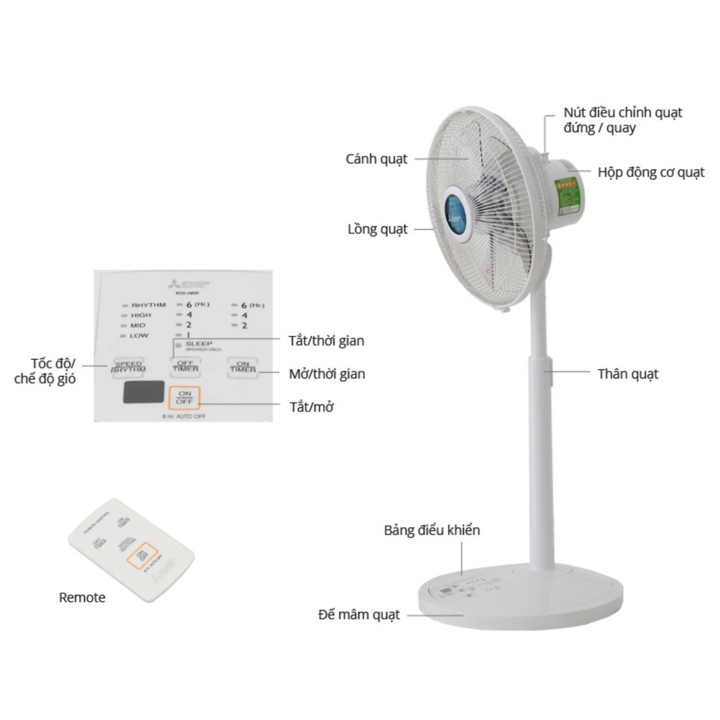 Quạt lửng MITSUBISHI Tatami R30-HRV 39W mã mới R12-HRA WH  R12-HRA BK