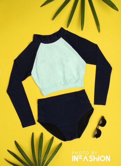 Áo bơi tay dài nữ phối 2 màu infashion | BigBuy360 - bigbuy360.vn