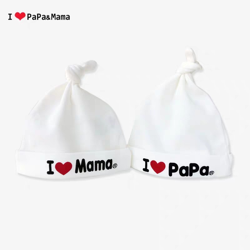 Mũ sơ sinh thắt nút I love Papa Mama