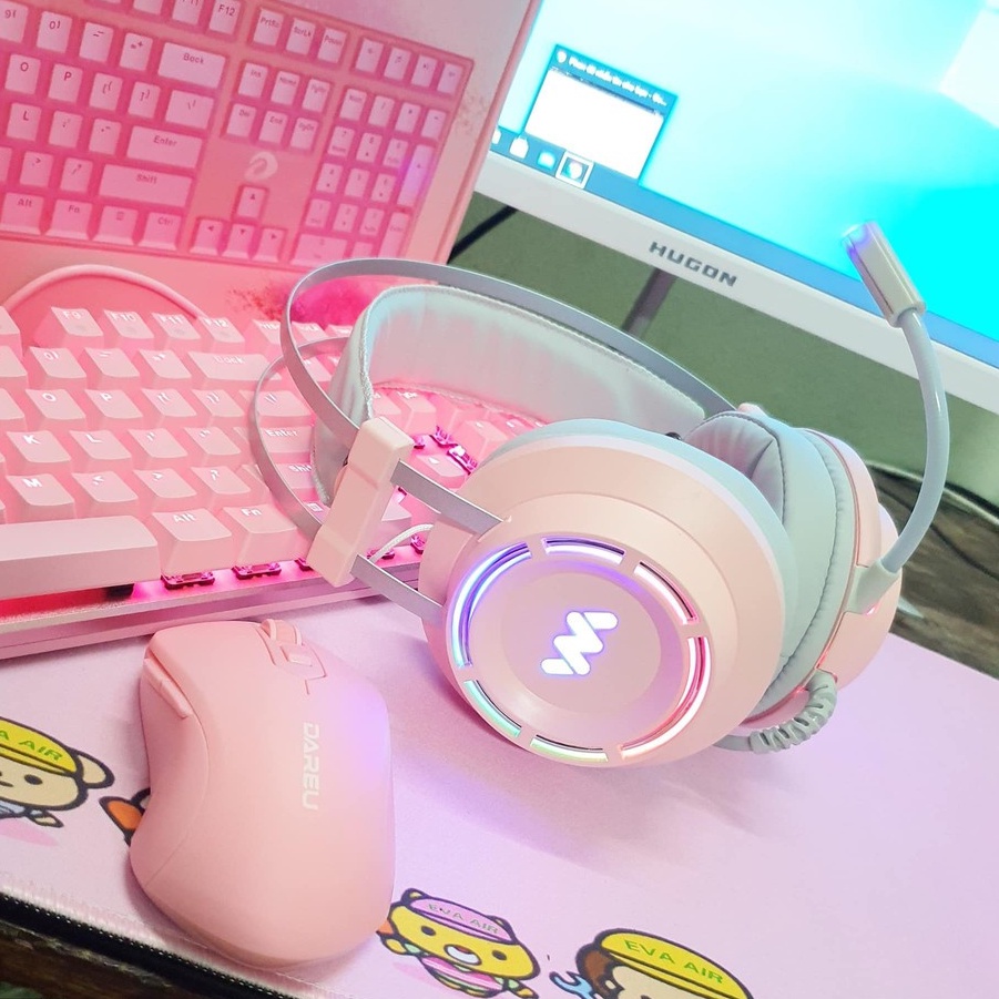 Tai nghe WANGMING 9800S 7.1 LED RAINBOW - Headphone chơi game màu hồng dễ thương