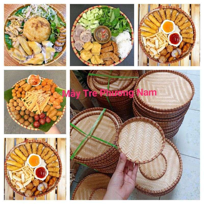 Mẹt tre đựng đồ ăn vặt mẹt viền đỏ Phương Nam