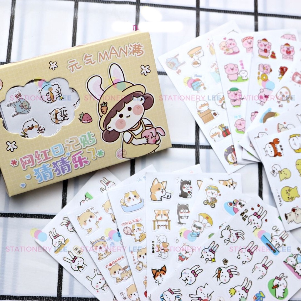 Sticker cute hộp 12 tờ dán laptop, hình dán mũ bảo hiểm chống nước, điện thoại, vali