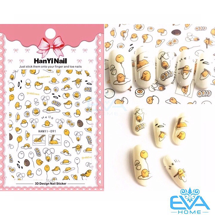 Miếng Dán Móng Tay 3D Nail Sticker Hoạt Hình Trứng Lười Gudetana Hanyi 091