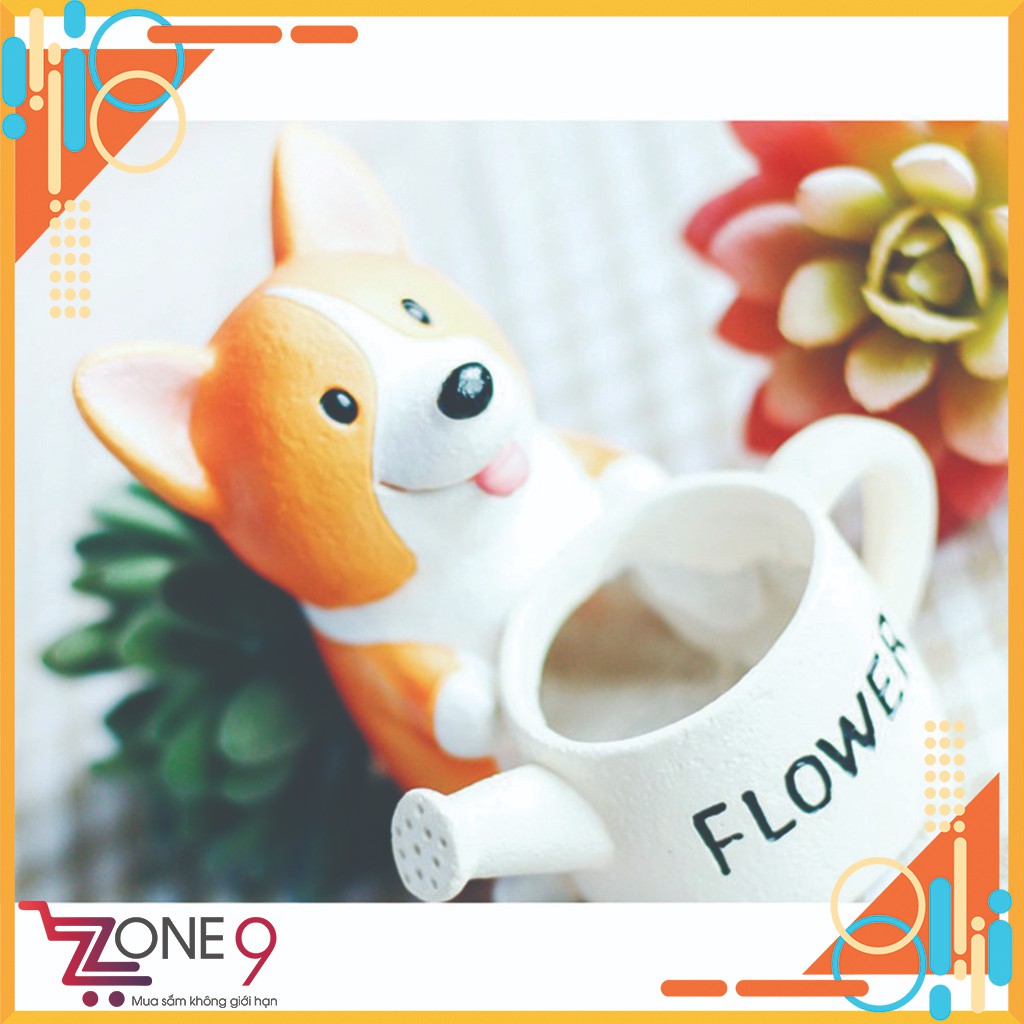 [Ảnh Thật] Chậu trồng cây hình Chó Corgi lè lưỡi ôm bình tưới Flower đáng yêu để bàn trang trí quà tặng