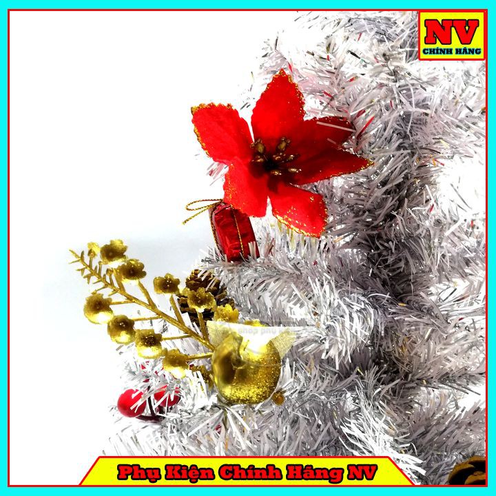 Cây Thông Noel Để Bàn 51Cm Màu Trắng Đế Nhựa Bọc Vải Đỏ