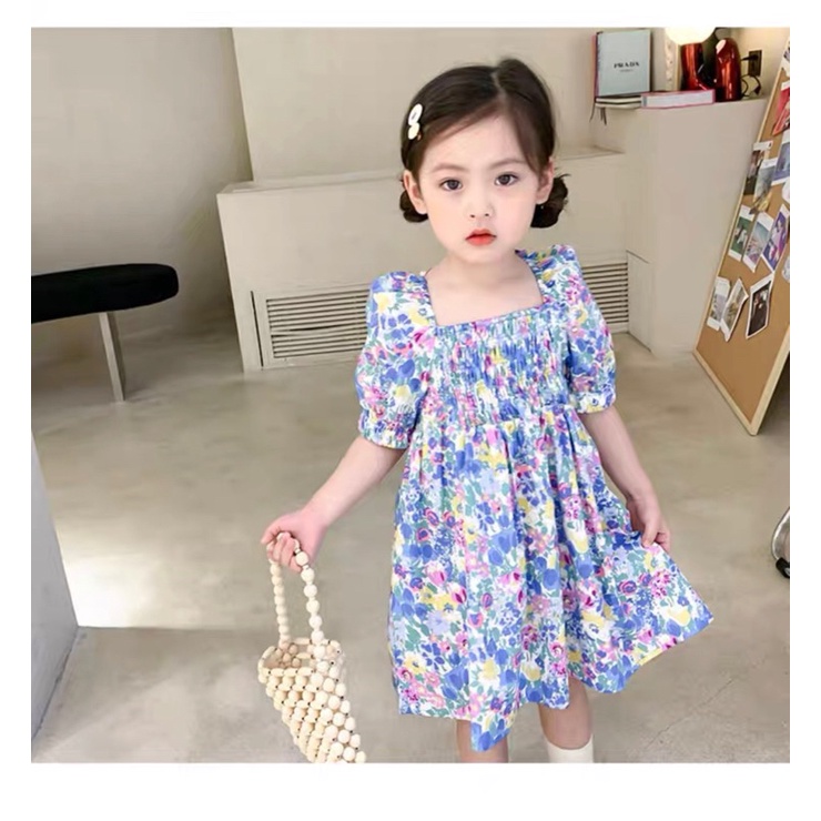 Váy Melisa smock hoa xanh