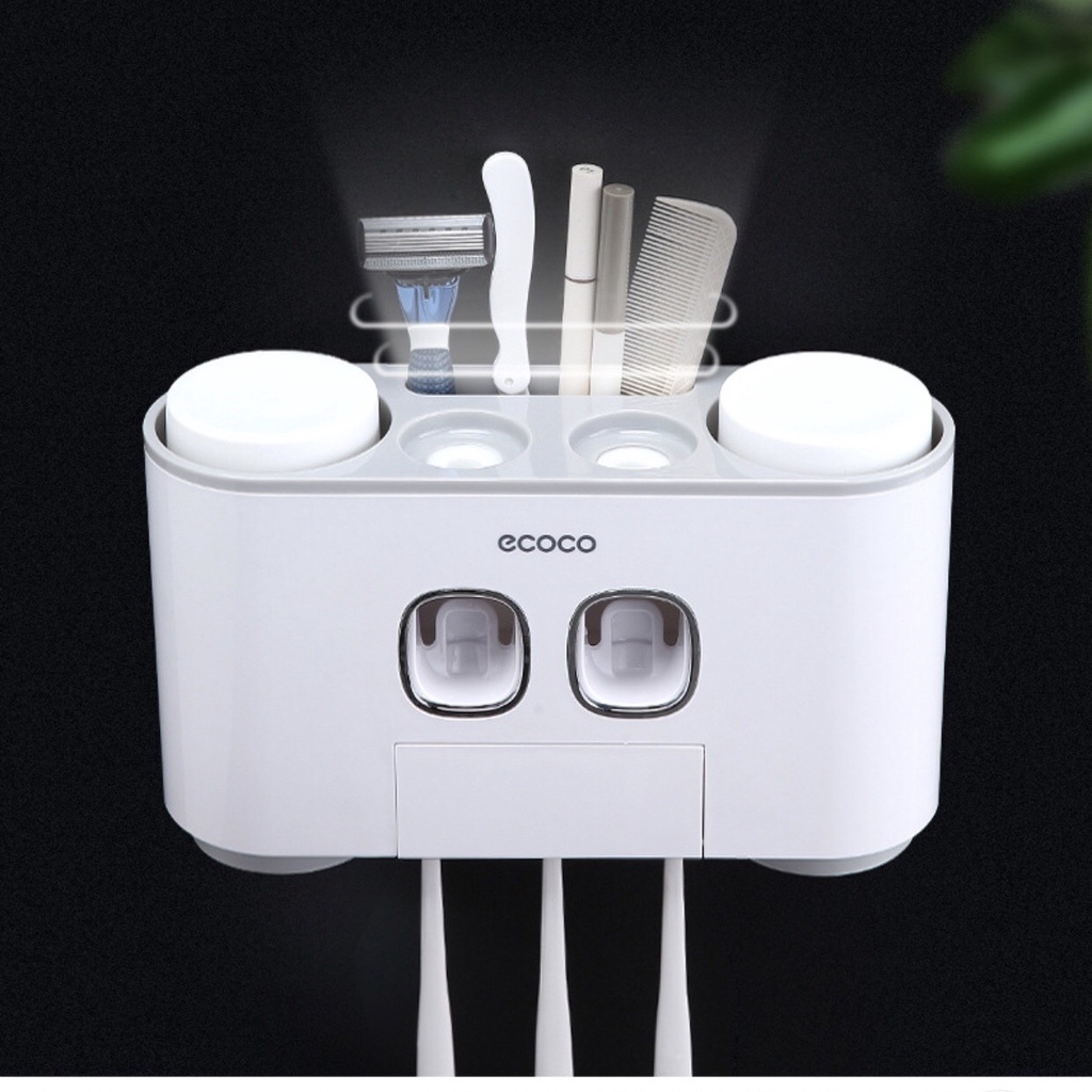 Kệ Để Bàn Chải Kem Đánh Răng Nhả Tự Động Nhà Tắm Cao Cấp ECOCO Kèm 4 Cốc