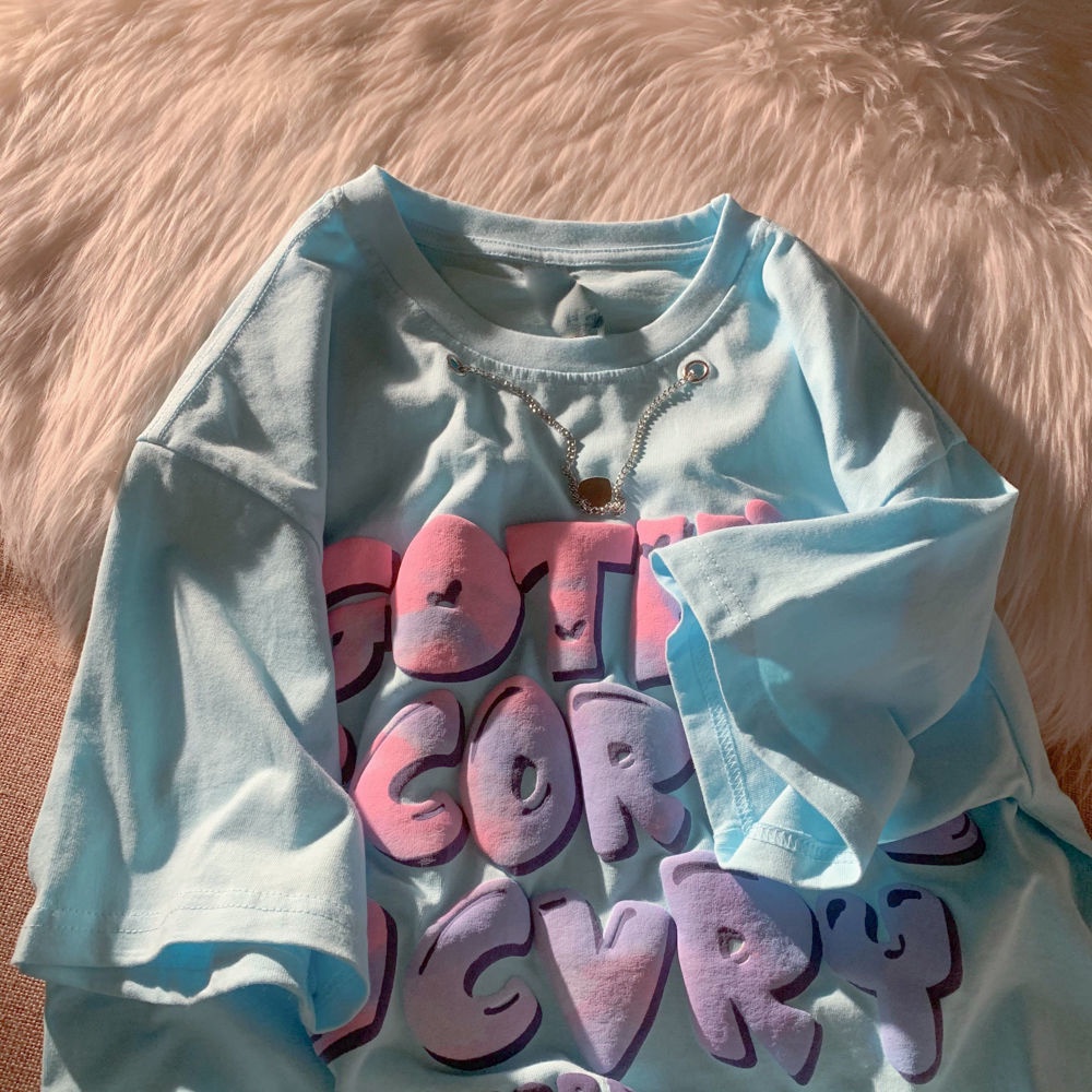 Áo Thun Cotton Dáng Rộng Tay Ngắn In Chữ Mẫu Mới Thời Trang Mùa Hè Dành Cho Nữ 2022