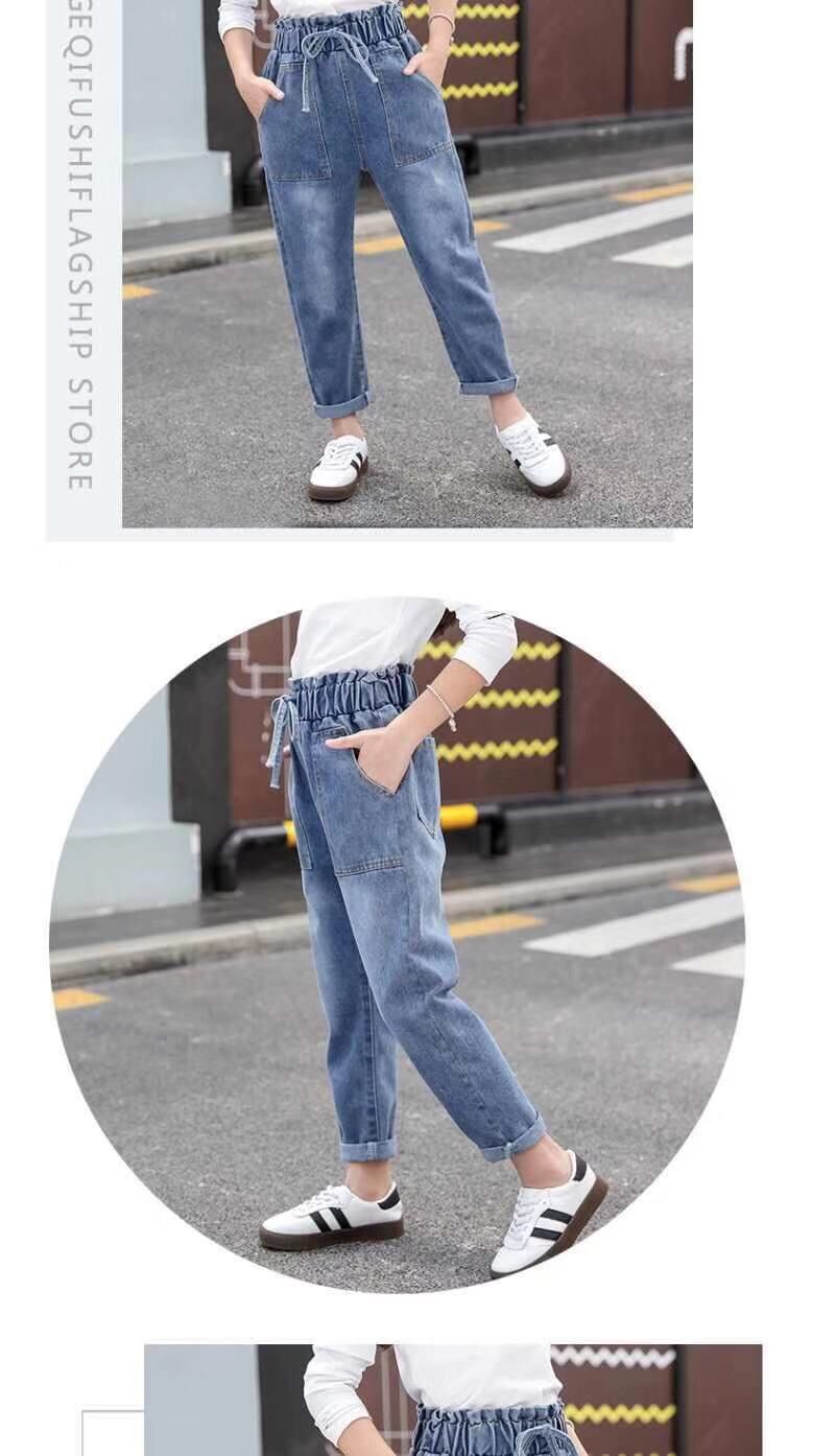 Quần jeans dài lưng thun màu trơn đáng yêu cho bé gái