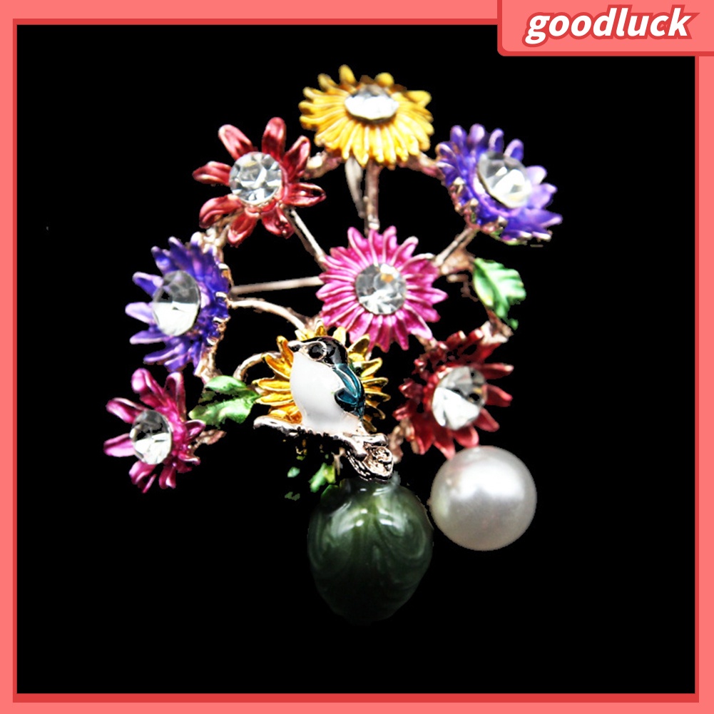 Ghim Cài Áo Hình Bình Hoa Đính Đá Nhân Tạo Thời Trang Cho Nữ