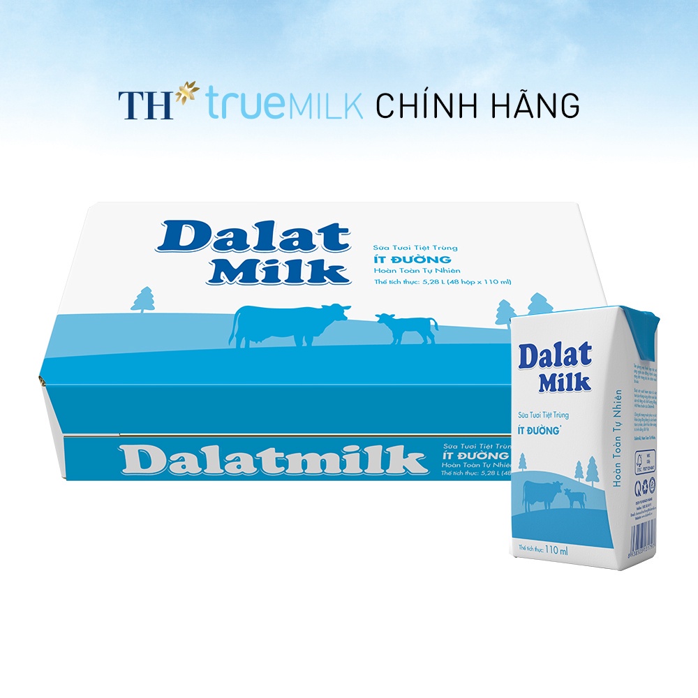 [HDS T8-2022] Sữa tươi tiệt trùng ít đường Dalat Milk - Thùng 48 hộp x 110ml