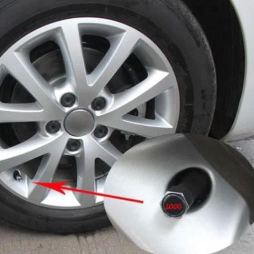Bộ 4 ốc nắp đậy KÈM MÓC CHÌA KHOÁ bảo vệ van lốp ô tô MÀU ĐEN thép không gỉ logo xe hơi