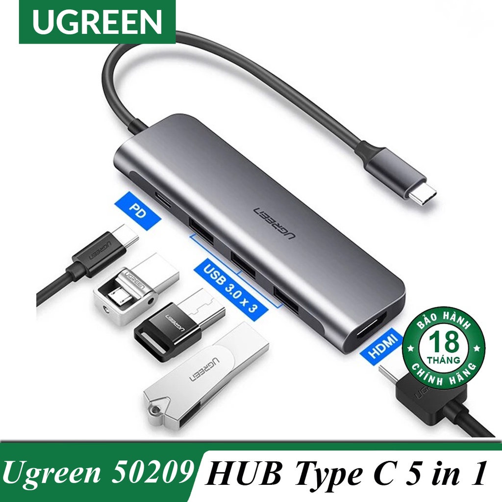 HUB Chuyển USB Type-C Ra HDMI / USB 3.0 / Sạc Type-C Cao Cấp UGREEN 50209 - Hàng chính hãng