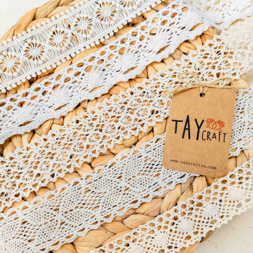 1m dây vải ren 100% cotton nhiều mẫu dùng trong may mặc, trang trí quần áo, làm đồ handmade