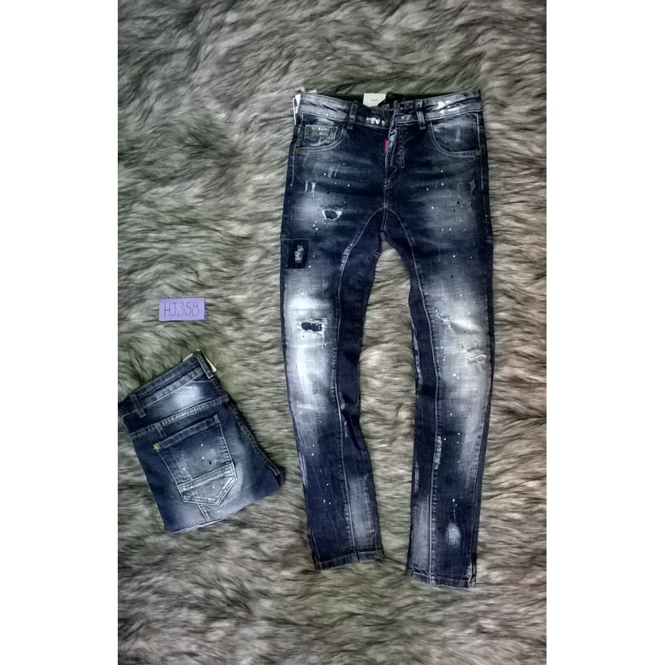 Quần Jeans Nam wash xước rách phun sơn