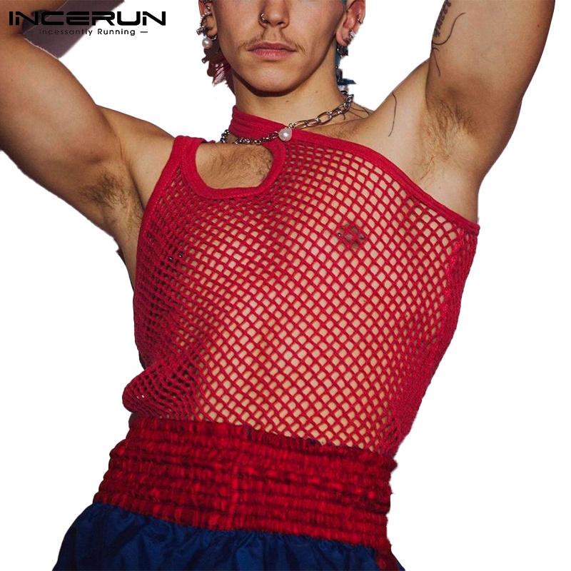 Áo ba lỗ INCERUN kiểu lưới nhìn thấu quyến rũ cho nam