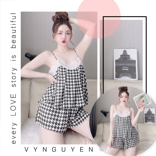 Bộ hai dây nhúng ngực phối ren Vy Nguyen Homewear