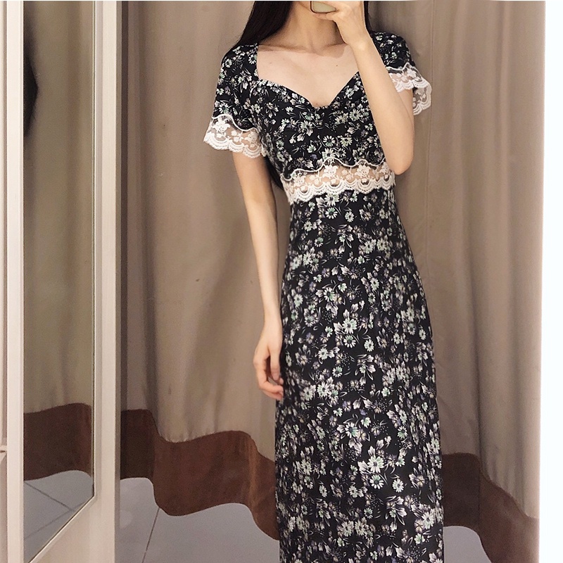 Đầm Phối Ren Dáng Ôm Thời Trang Mùa Hè Cổ Điển Cho Nữ