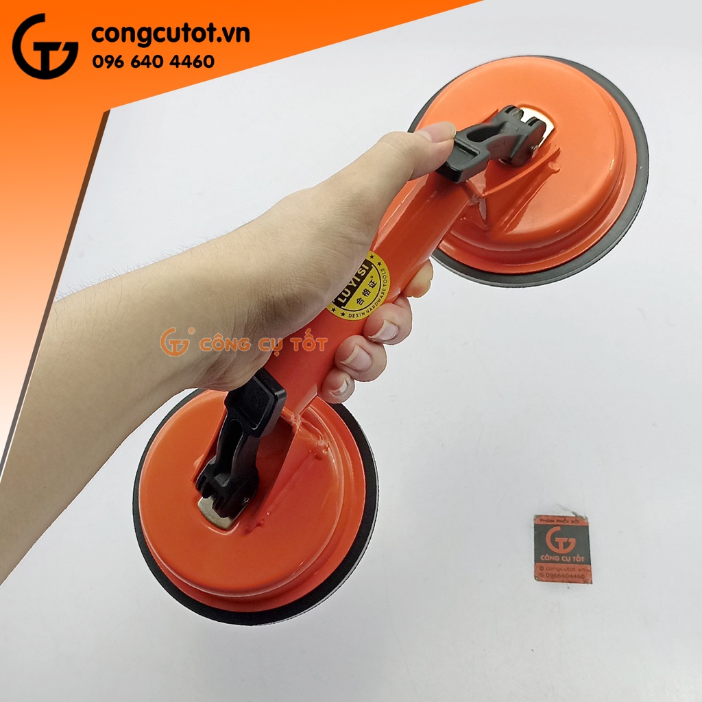 Hít kính hít gạch men 2 chấu tay sắt sơn màu cam Ø118mm