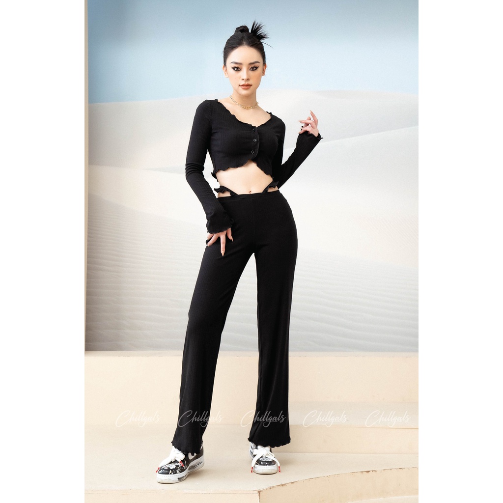 Set đồ len tăm Chillgals dài tay cuộn bèo cổ tròn tôn ngực, khoe eo xinh xắn SAQ-005DE