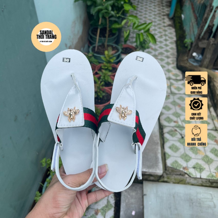 Dép quai hậu nữ nam, SANDALTHOITRANG Giày sandal nữ đi học, đi chơi quai chữ T gắn ong full size 30-44