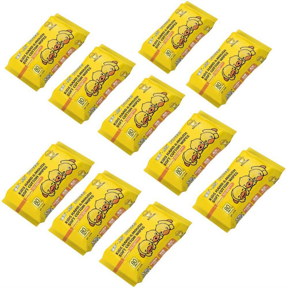 Hộp 10 gói giấy ướt vịt vàng chính hãng không mùi kháng khuẩn 80 khăn/ 1 bịch