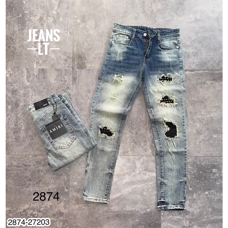 Quần Jeans Nam Amiri Xanh Vá Siêu Đẹp - Quần Amiri Nam Vá Da Cực Nét