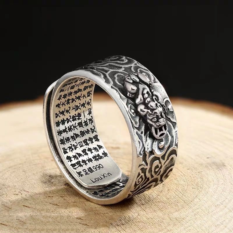 Nhẫn Cầu Tài Lộc Lộng Lẫy Có Thể Điều Chỉnh Kích Cỡ Phong Thủy Pixiu Cho Nam