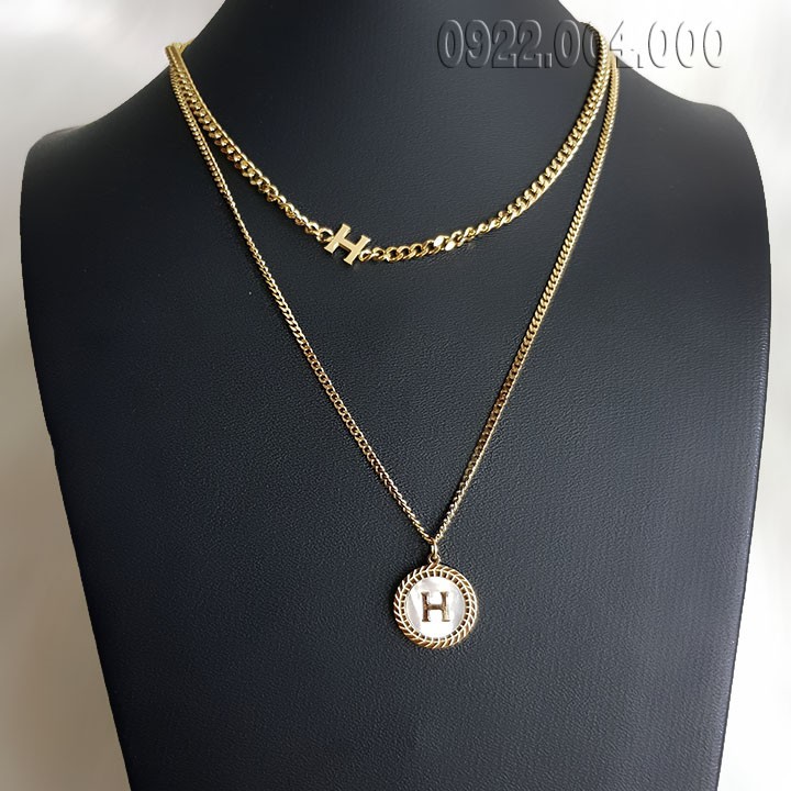 Dây chuyền nữ, dây chuyền 2 vòng mặt chữ H.