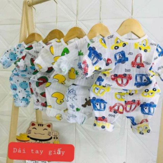 Sét 5 bộ cotton giấy dài tay cho bé trai, bé gái size 5-15 kg.